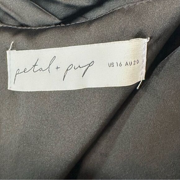 Petal and Pup Maira Black Satin Sleeveless Pleated Maxi Dress | Size 18 - Picture 8 of 9